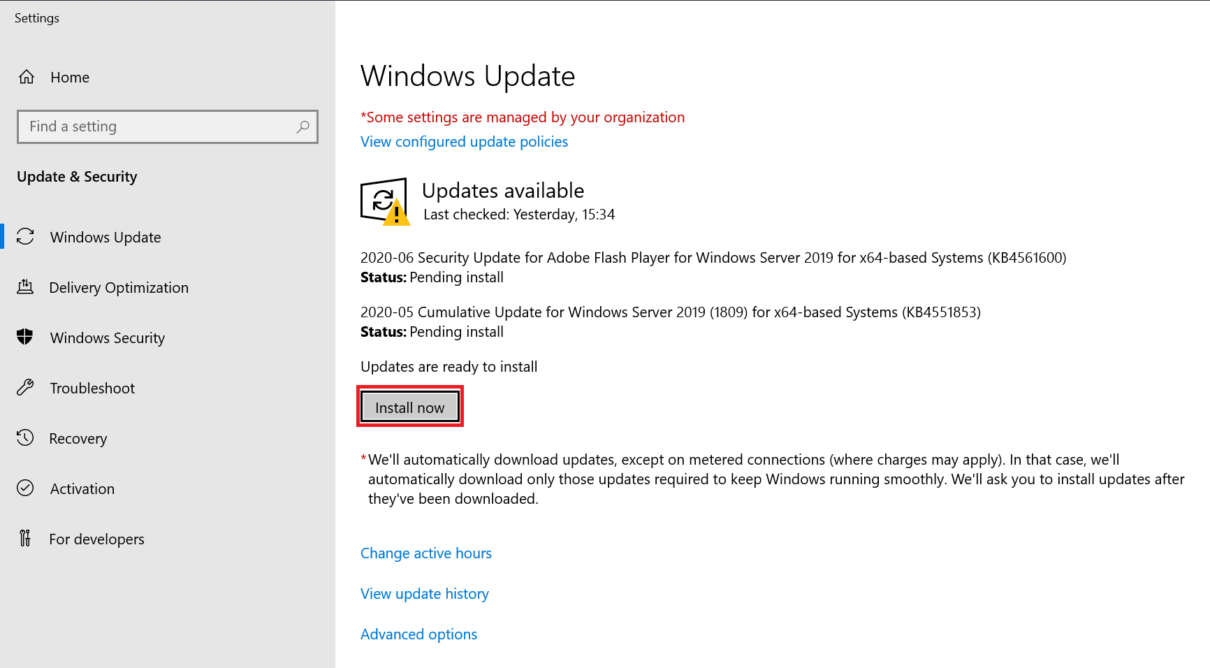 windows update install now